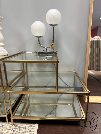 2 Tier End Table With Glass Shelf Gold Metal Frame