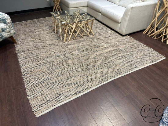 8 X 10 Hand Woven Black & Brown Area Carpet Hemp Leather Rug