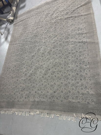 8 x 10’ Tan Area Carpet With Fringe & Navy Flowers Rug