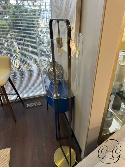 Antiqued Metal Floor Lamp With Clear Glass Round Shade Gold Base 12x61’’ Floor Lamp