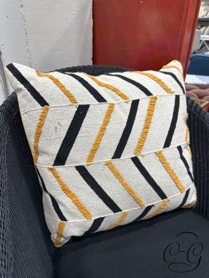 Beige Black Design Toss Pillow W/Mustard Fabric Back