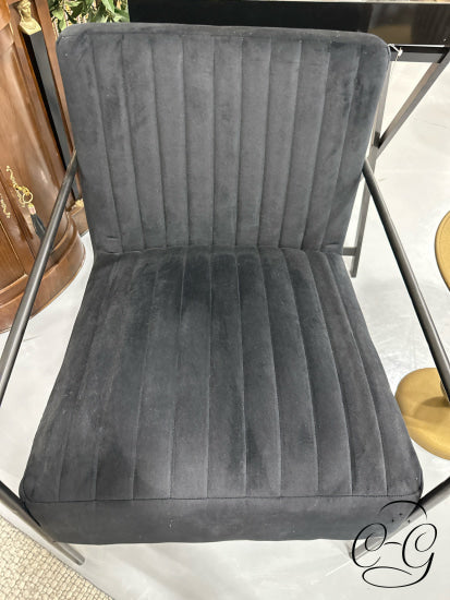 Black Velvet Channel Tufted Chair With Metal Arms/Legs