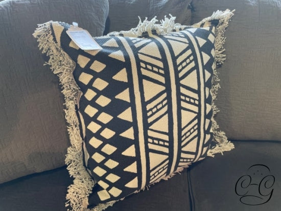 Black & White Cushion With Fringe Pillow