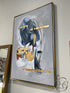Blue Gold Grey Embellished Abstract Canvas Picture In Frame