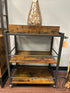 Brown Rustic Finish Kitchen Cart With Removable Tray Metal Frame On Castors