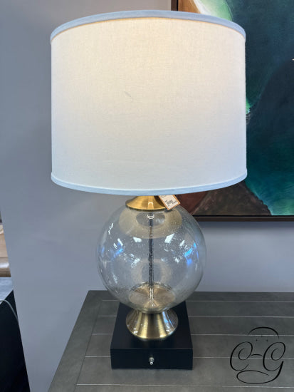 Bubbled Round Glass Body Brushed Bronze Metal Table Lamp