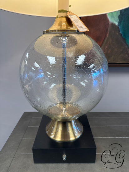 Bubbled Round Glass Body Brushed Bronze Metal Table Lamp