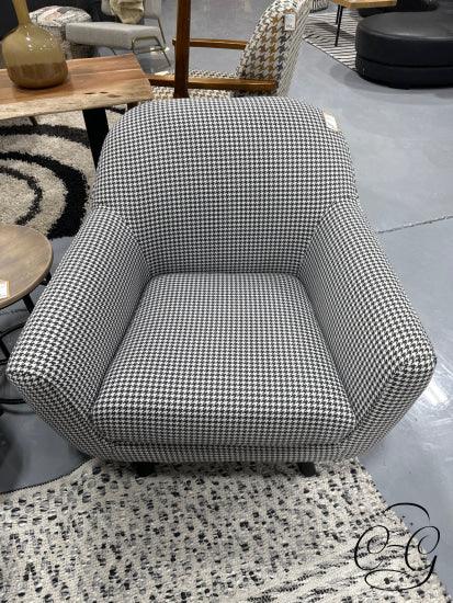 Charcoal/White Houndstooth Pattern Fabric Arm Chair