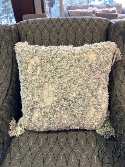 Cream & Grey Detailed Toss Pillow With Tassels
