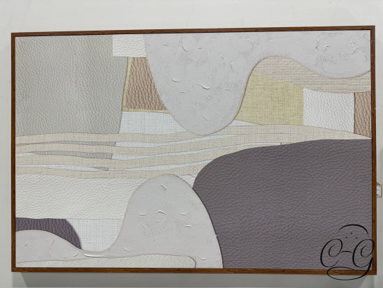 Cream Grey Tan Textured Abstract Canvas Picture In Brown Wood Frame