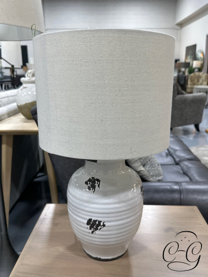 Cream/Brown Detailing Pottery Base Table Lamp With Rnd Cream Shade