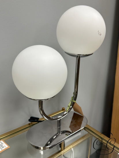 Double White Globe Table Lamp With Chrome Base