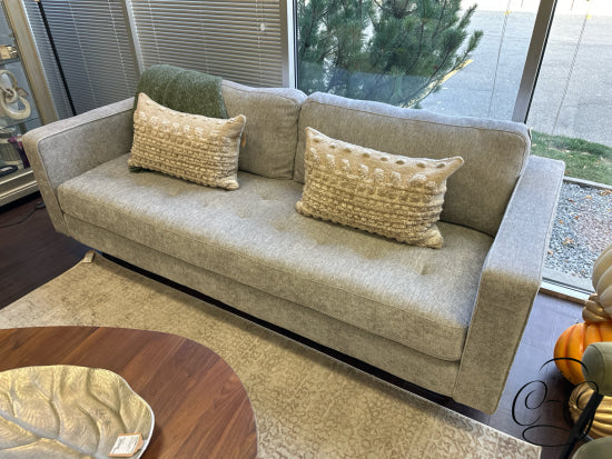Dove Grey Fabric Bench Seat Tufted Sofa Attached By Zipper Back Cushions 88x35x32’’ Sofa