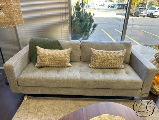 Dove Grey Fabric Bench Seat Tufted Sofa Attached By Zipper Back Cushions 88x35x32’’ Sofa