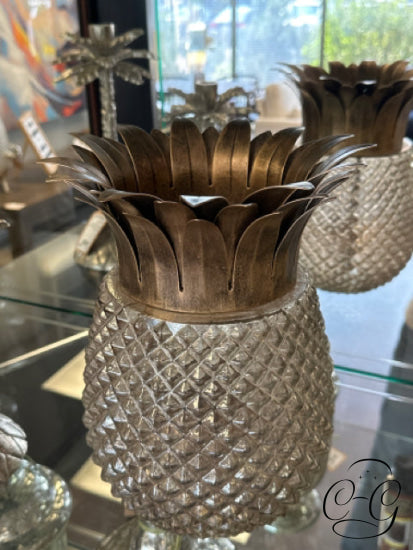 Gold Metal Pineapple Design Teal Light Candleholder Candleholder(S)
