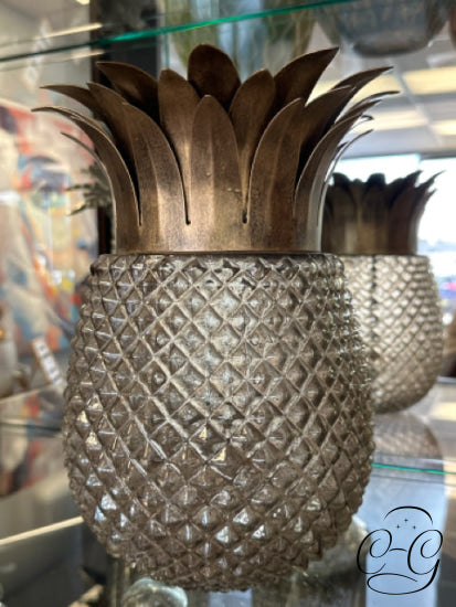 Gold Metal Pineapple Design Teal Light Candleholder Candleholder(S)
