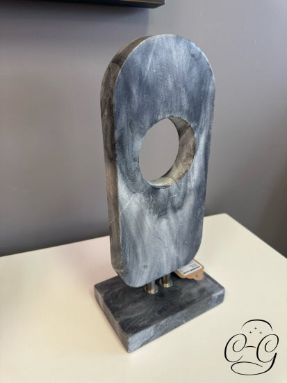 Grey/White Marble Decor W/’O’ Cut-Out Marble Base 6x6x14’’ Home Decor