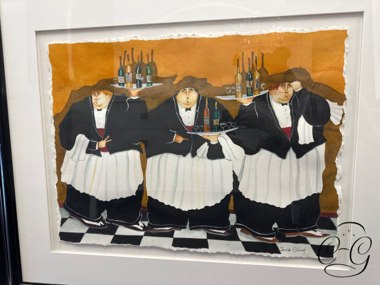 Jennifer Garant ’’3 Waiters’ (1 Holding Tray Of Drinks) Artwork Black Frame