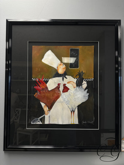 Jennifer Garant Artwork ’Chef With 2 Chickens’ In Black Frame