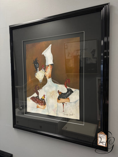 Jennifer Garant Artwork ’Chef With 3 Chickens’ In Black Frame