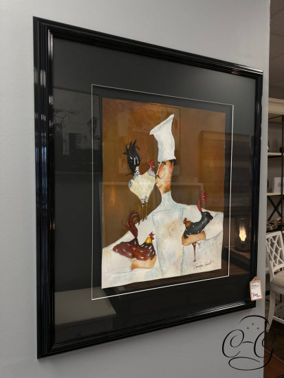 Jennifer Garant Artwork ’Chef With 3 Chickens’ In Black Frame