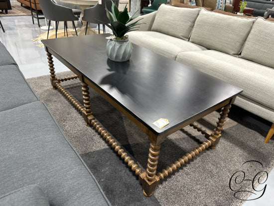 Rect. Coffee Table With Metal Top Wood Spindle Legs