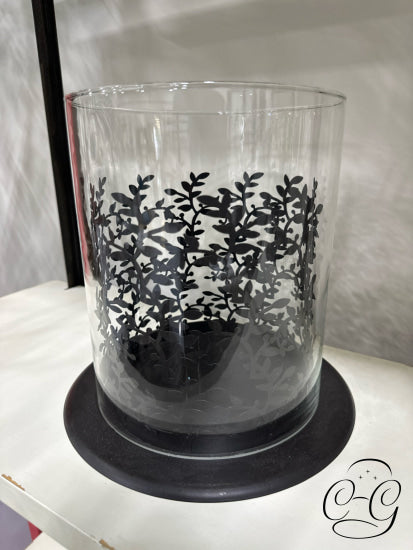 Round Glass & Vine Pattern Dark Metal W/Black Base Candleholder Home Decor