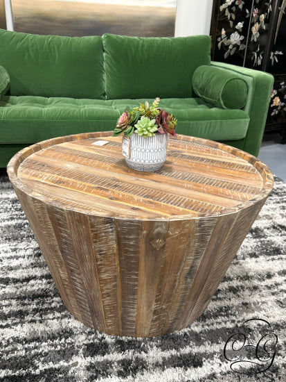 Rustic Wood Round Drum Coffee Table