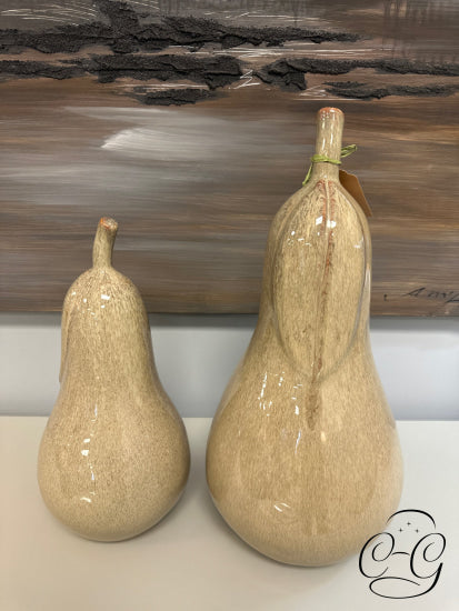 Set Of 2 Beige/Cream Ceramic Pears Decor Home