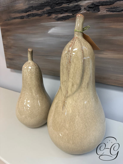 Set Of 2 Beige/Cream Ceramic Pears Decor Home