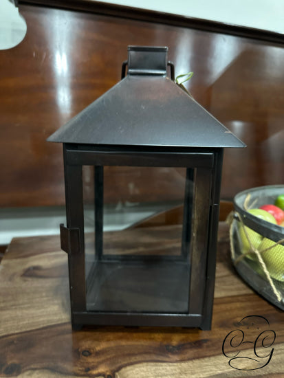 Square Dark Brown Metal Lantern