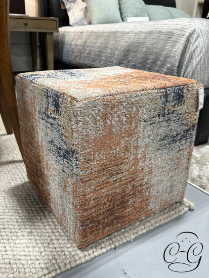 Square Rust/Black/Grey Fabric Ottoman/Cube Ottoman
