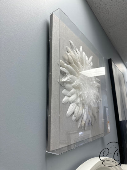 Square White Feather Flower In Plexi Glass Box Picture