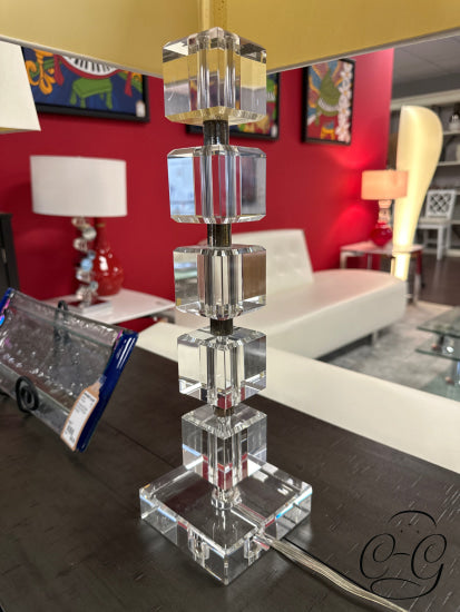 Stacked Square Crystal Body Table Lamp With Rect. Cream Shade