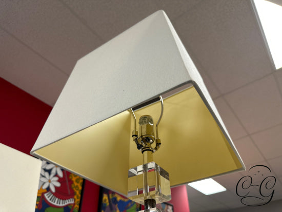 Stacked Square Crystal Body Table Lamp With Rect. Cream Shade