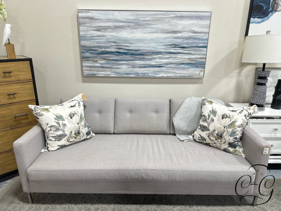Stylus Light Grey Bench Seat Sofa W/3 Button Tufted Back Cushions Steel Legs