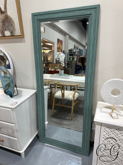 Teal Framed Wall/Floor Mirror With Beveled Glass Floor