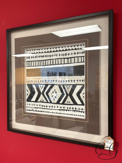 Tribal Echo Ii Grey Beige Abstract Design Picture In Black Frame