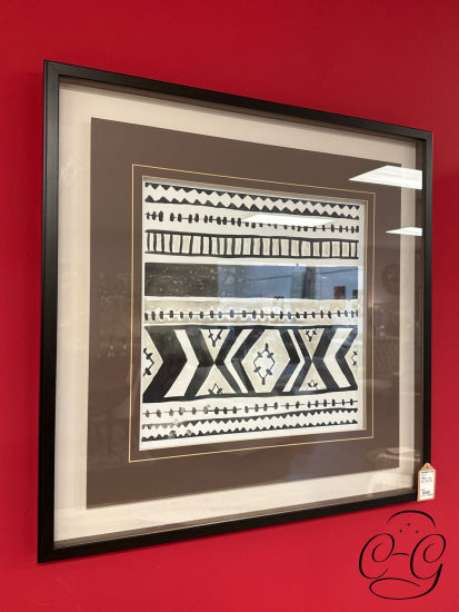 Tribal Echo Ii Grey Beige Abstract Design Picture In Black Frame