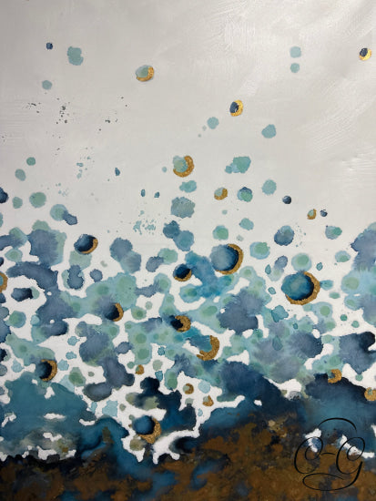 White Background Turquoise Blue Gold Abstract Design Canvas Art Picture