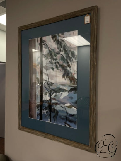 Rustic Grey Wood Framed Blue Matte Trees Picture