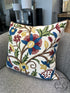 18’’ Square Wool Pillow Cover With Cream Background Blue Red & Green Flowers