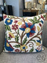 18’’ Square Wool Pillow Cover With Cream Background Blue Red & Green Flowers