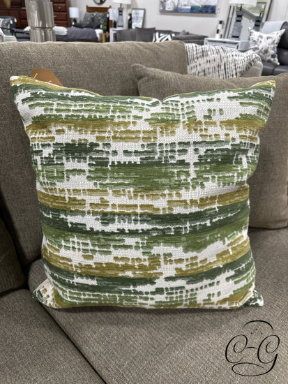 2 Tone Green Gold White Pattern Toss Pillow