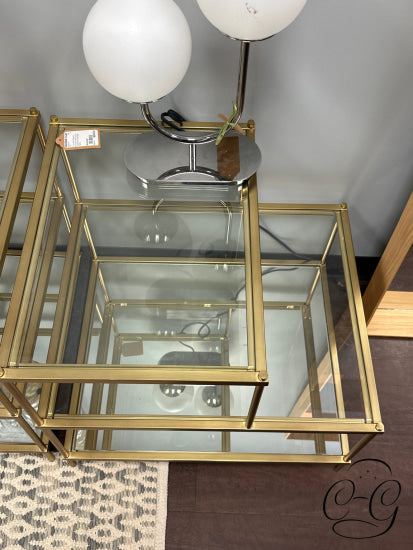 2 Tier End Table With Glass Shelf Gold Metal Frame