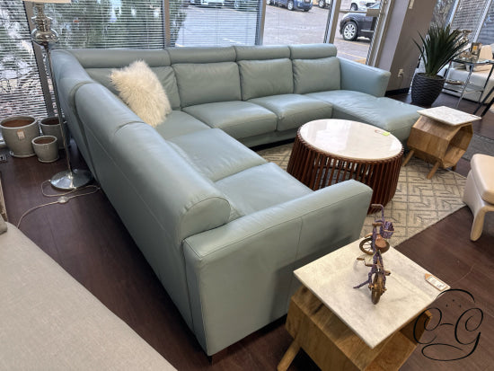 4 Piece Light Bllue Venetian Leather Sectional 128x99x32’’ Leather Sectional