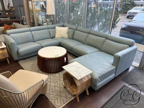 4 Piece Light Bllue Venetian Leather Sectional 128x99x32’’ Leather Sectional