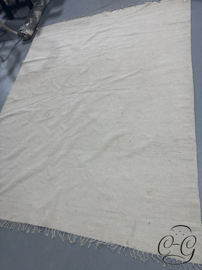 8 x 10’ Tan Area Carpet With Fringe & Navy Flowers Rug