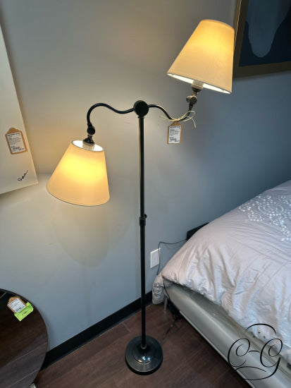 Adjustable Double Shade Dark Metal Base Floor Lamp W/Cream Cone Shades 26x7x60’’ Floor Lamp