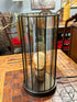 Amber Glass Cylinder Desk Lamp W/Black Wire Cage Table